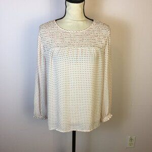 LOFT Blouse Shirt Top Size S Womans White Pink Floral Long Sleeve Shirred Panel